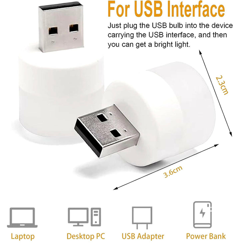 USB light bulb with USB interface and dimensions on a white background