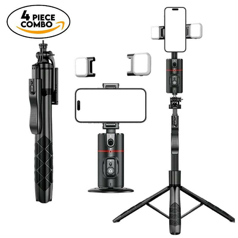 Everything Included- Gimbal Auto Face Tracking- Combo Pack- W/ Separate Extendable Selfie Stick Tripod, Remote Control W/2 Piece LED Lights. 360° Rotatable Selfie Stand Camera Phone Tracking Holder, Phone Stabilizer Selfie Accessories Cellphone Smartphone.