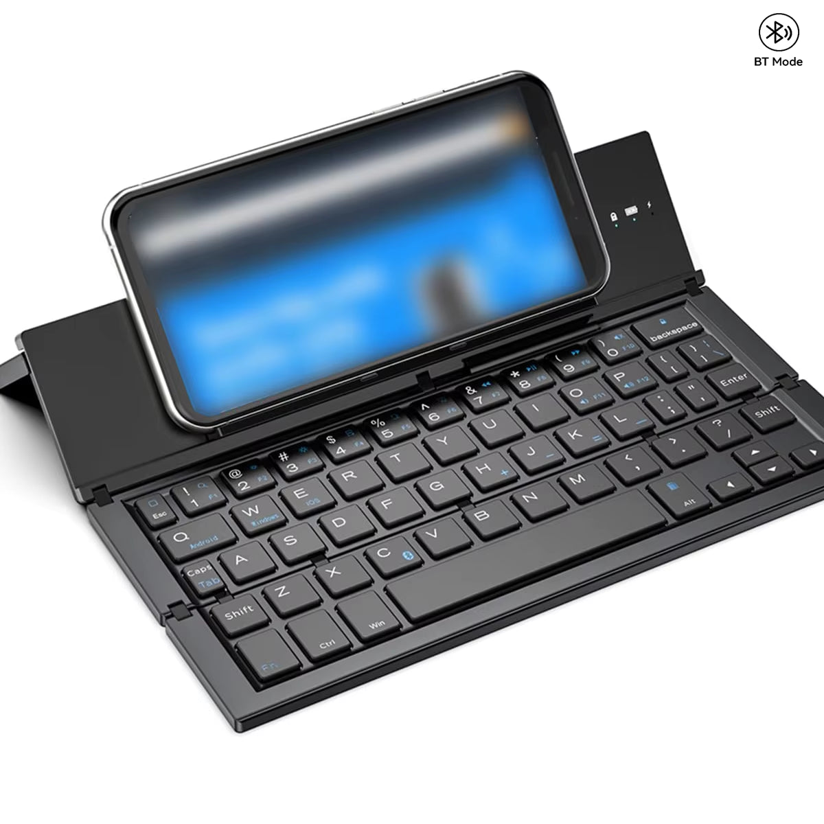 Foldable Bluetooth Wireless Aluminum Keyboard with Integrated Phone Holder, Rechargeable Portable 58-Key Travel Keypad for PC, Laptop, and Tablet