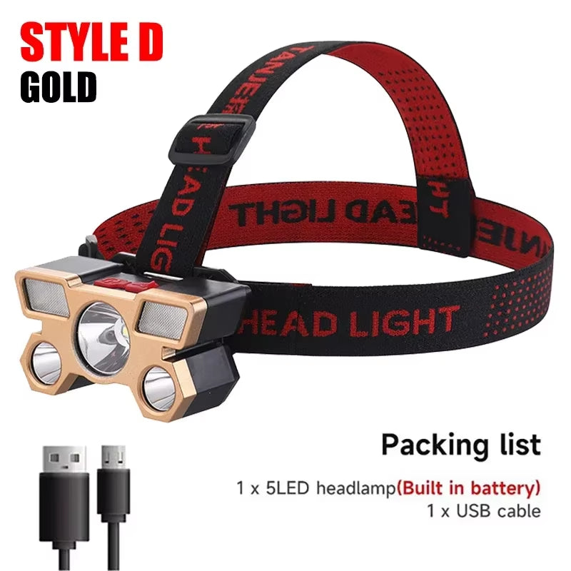 USB Rechargeable 5-LED Headlamp