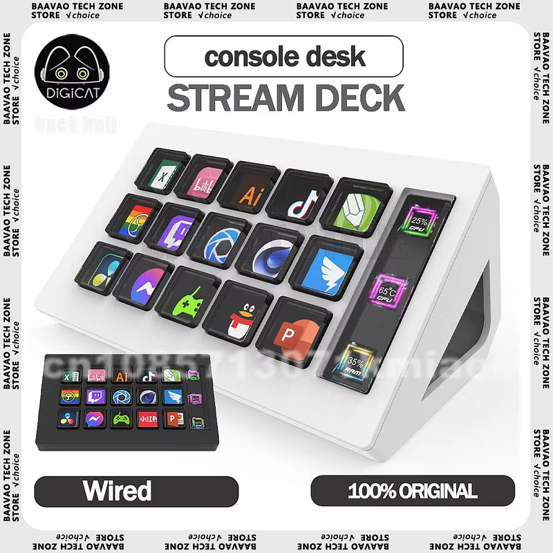 Streamdeck Mini Visual Keyboard - 15 Customizable LCD Buttons for Live Content Creation on Windows and Mac.