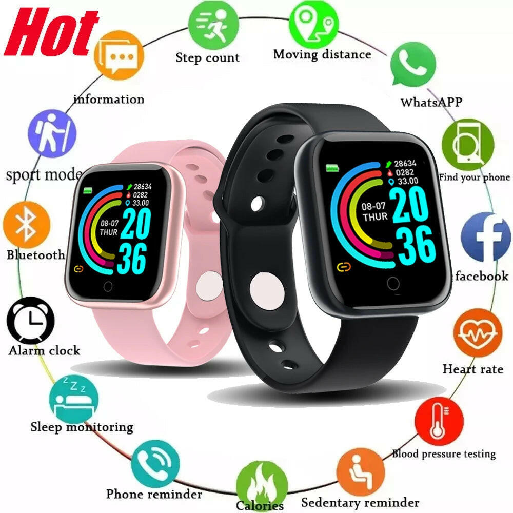 Waterproof Smart Watch for Women and Men - Electronic Fitness Tracker for Kids, Compatible with Xiaomi and Huawei Bracelets.