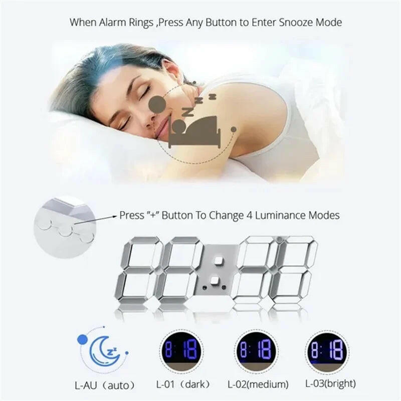 3D LED Digital Wall Clock with Date, Time, and Celsius Display - Alarm Clock and Nightlight for Home and Living Room Décor.