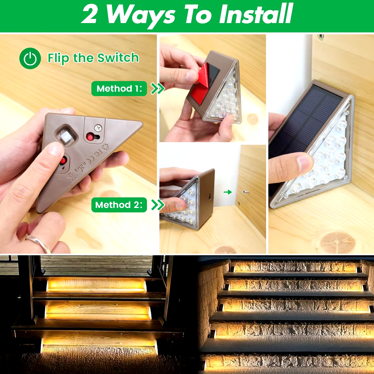 Elegant Outdoor Solar Step Lights - Waterproof IP67 Auto On/Off Illumination for Stairs, Patios, Yards, and Sidewalks.