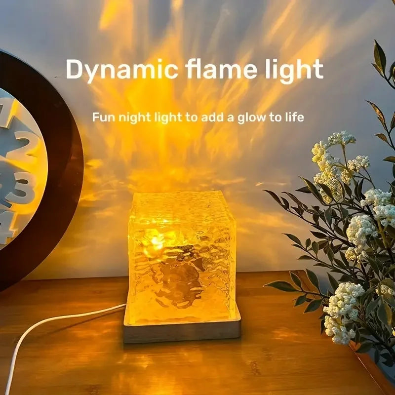 Dynamic Rotating Water Ripple Projector Night Light - 3/16 Color Flame Crystal Lamp for Bedroom, Living Room, and Study.