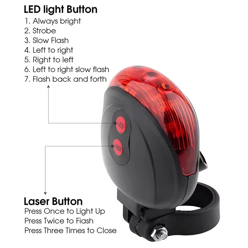 High-Visibility Bicycle LED Tail Light with Dual Laser and Waterproof Design for Enhanced Safety.
