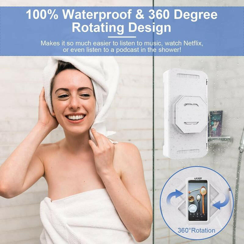 Waterproof Shower Phone Holder with 360° Rotation, Anti-Fog High Sensitivity Case for Bathroom and Kitchen, Compatible with 4" - 7" Mobile Devices.